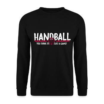 Handball Sprungwurf HandballGame Handballer - Unisex Pullover - Schwarz - Vorne - Alina (178cm) & Michal (187cm)