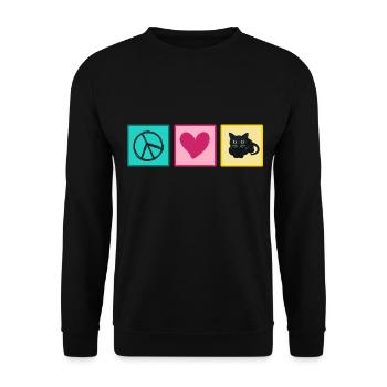 Katze Katzenhaar Mietzekatze "love peace cats" - Unisex Pullover - Schwarz - Vorne - Alina (178cm) & Michal (187cm)