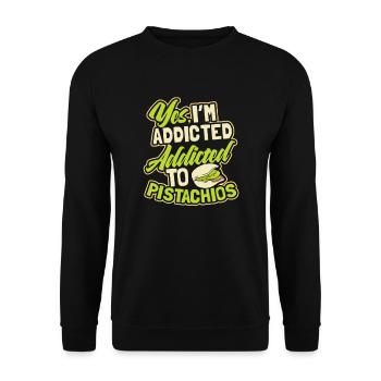 Pistazie Ja, ich bin süchtig nach Geschenk - Unisex Pullover - Schwarz - Vorne - Alina (178cm) & Michal (187cm)