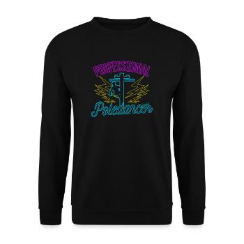 Lineman Pole 80s Professional Poledancer Geschenk - Unisex Pullover - Schwarz - Vorne - Alina (178cm) & Michal (187cm)