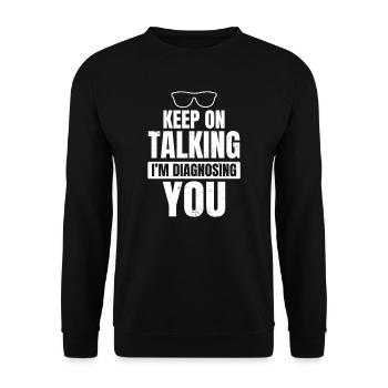 Les citations de psychologue continuent de parler de cadeau - Sweat-shirt Unisexe - noir - Devant - Alina (178cm) & Michal (187cm)