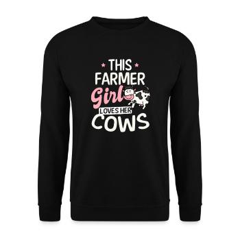 Bauernmädchen liebt ihr Kühengeschenk - Unisex Pullover - Schwarz - Vorne - Alina (178cm) & Michal (187cm)
