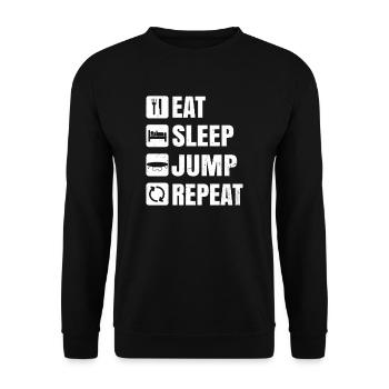Trampolinturner essen Schlafsprung-Wiederholungsgeschenk - Unisex Pullover - Schwarz - Vorne - Alina (178cm) & Michal (187cm)