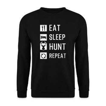 Jäger Essen Schlaf Jagd wiederholen - Unisex Pullover - Schwarz - Vorne - Alina (178cm) & Michal (187cm)
