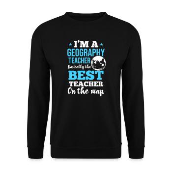 Geographielehrer Bester Lehrer auf der Karte - Unisex Pullover - Schwarz - Vorne - Alina (178cm) & Michal (187cm)