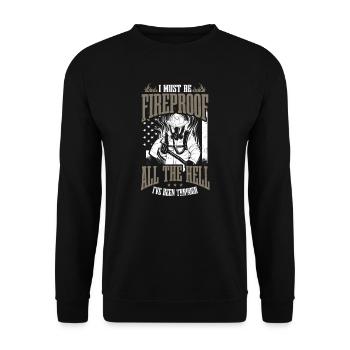 4 juillet Le pompier doit être ignifuge tout l’enfer - Sweat-shirt Unisexe - noir - Devant - Alina (178cm) & Michal (187cm)