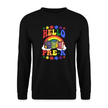 Erster Schultag Hello Pre-K Rainbow - Unisex Pullover - Schwarz - Vorne - Alina (178cm) & Michal (187cm)