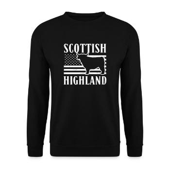 Highland Cow Patriotische US-amerikanische Flagge 4. Juli - Unisex Pullover - Schwarz - Vorne - Alina (178cm) & Michal (187cm)