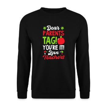 Dernier jour d’école Tag You’re It Love Enseignants - Sweat-shirt Unisexe - noir - Devant - Alina (178cm) & Michal (187cm)