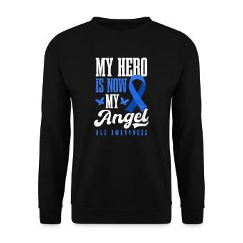 Als Awarenesss Mein Held ist mein Engel - Unisex Pullover - Schwarz - Vorne - Alina (178cm) & Michal (187cm)