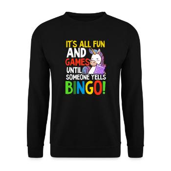 Bingo Queen Fun And Games jusqu’à ce que quelqu’un crie Bin - Sweat-shirt Unisexe - noir - Devant - Alina (178cm) & Michal (187cm)