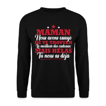 Maman nous avons essayé de te trouver cadeau - Sweat-shirt Unisexe - noir - Devant - Alina (178cm) & Michal (187cm)