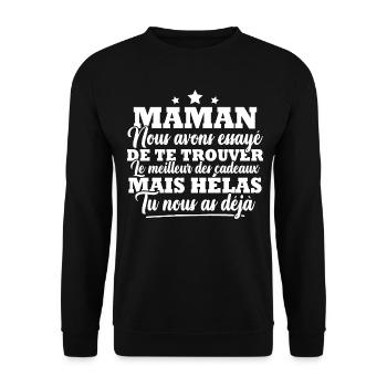 Maman nous avons essayé de te trouver cadeau - Sweat-shirt Unisexe - noir - Devant - Alina (178cm) & Michal (187cm)