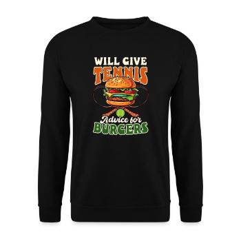 Tennisspieler geben Tennis-Ratschläge für Burger - Unisex Pullover - Schwarz - Vorne - Alina (178cm) & Michal (187cm)