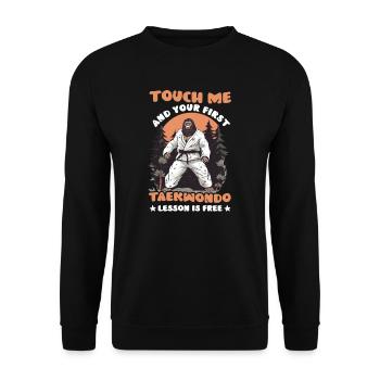 Taekwondo-Kämpfer Berühre mich für die Lektion - Unisex Pullover - Schwarz - Vorne - Alina (178cm) & Michal (187cm)