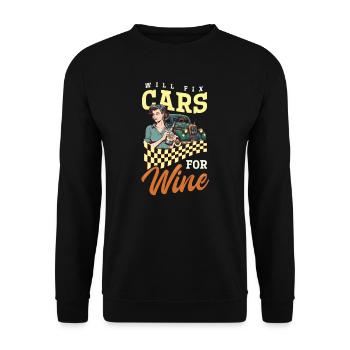 Automechaniker repariert Autos für Wein - Unisex Pullover - Schwarz - Vorne - Alina (178cm) & Michal (187cm)