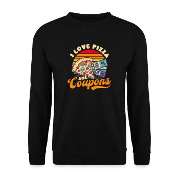 Couponer lieben Pizza und Gutscheine - Unisex Pullover - Schwarz - Vorne - Alina (178cm) & Michal (187cm)