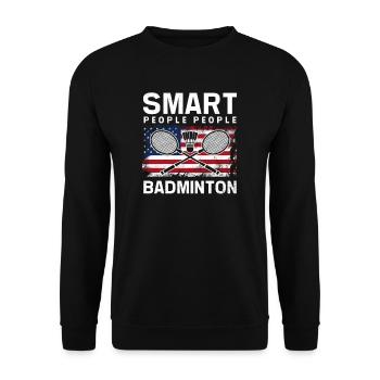 Badmintonspieler Smart People Amerikanische Flagge - Unisex Pullover - Schwarz - Vorne - Alina (178cm) & Michal (187cm)