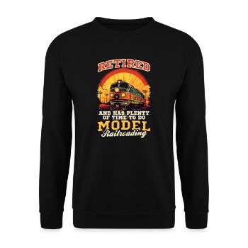 Modelleisenbahn ausgemustert Viel Zeit - Unisex Pullover - Schwarz - Vorne - Alina (178cm) & Michal (187cm)