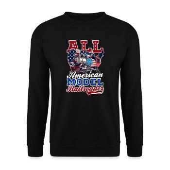 Modelleisenbahn All American Model Railroader - Unisex Pullover - Schwarz - Vorne - Alina (178cm) & Michal (187cm)