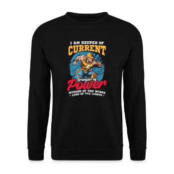 Lineman, Pole Keeper, Current, Bringer der Macht - Unisex Pullover - Schwarz - Vorne - Alina (178cm) & Michal (187cm)