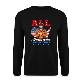 Lineman Pole, alle amerikanischen Leitungsarbeiter - Unisex Pullover - Schwarz - Vorne - Alina (178cm) & Michal (187cm)