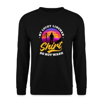 Lineman Pole Lucky Lineman Outfit - Unisex Pullover - Schwarz - Vorne - Alina (178cm) & Michal (187cm)