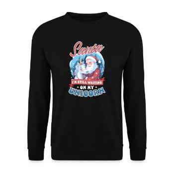 Weihnachten Einhorn Weihnachtsmann wartet immer noch auf Einhorn - Unisex Pullover - Schwarz - Vorne - Alina (178cm) & Michal (187cm)