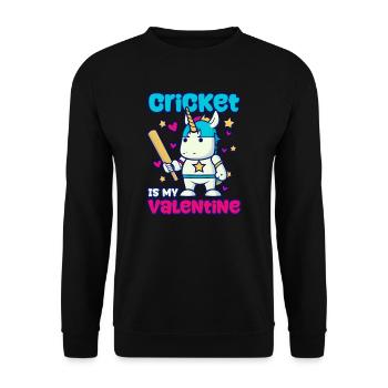 Cricket Player My Valentine Unicorn - Unisex Sweatshirt - black - Front - Alina (178cm) & Michal (187cm)