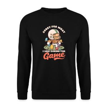 Fußball Ostern Entschuldigung, was während des Spiels gesagt wurde - Unisex Pullover - Schwarz - Vorne - Alina (178cm) & Michal (187cm)