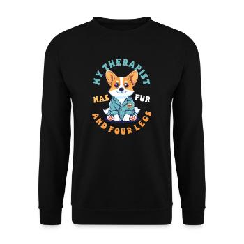 Corgi Mama Papa Mein Therapeut Hat Fell Und Vier Beine - Unisex Pullover - Schwarz - Vorne - Alina (178cm) & Michal (187cm)
