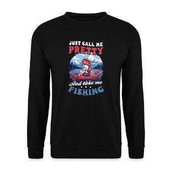 Fischer nennen mich hübsch, nehmen mich mit beim Angeln - Unisex Pullover - Schwarz - Vorne - Alina (178cm) & Michal (187cm)