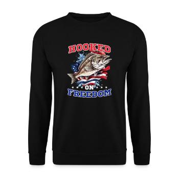 Fischer Süchtig Nach Angelflagge - Unisex Pullover - Schwarz - Vorne - Alina (178cm) & Michal (187cm)