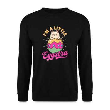 Katze Ostern Ich bin Little Eggstra - Unisex Pullover - Schwarz - Vorne - Alina (178cm) & Michal (187cm)