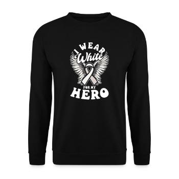 Lungenkrebs-Bewusstseinskleidung Weiß für meinen Helden - Unisex Pullover - Schwarz - Vorne - Alina (178cm) & Michal (187cm)