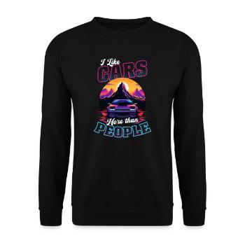 Autoliebhaber mögen Autos mehr als Menschen - Unisex Pullover - Schwarz - Vorne - Alina (178cm) & Michal (187cm)