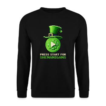 St. Patricks Day Gaming Press Start for Shenanigan - Unisex Sweatshirt - black - Front - Alina (178cm) & Michal (187cm)