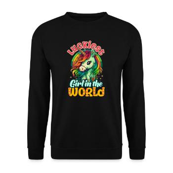 Irisches Einhorn St. Patricks Glücklichstes Mädchen Welt - Unisex Pullover - Schwarz - Vorne - Alina (178cm) & Michal (187cm)