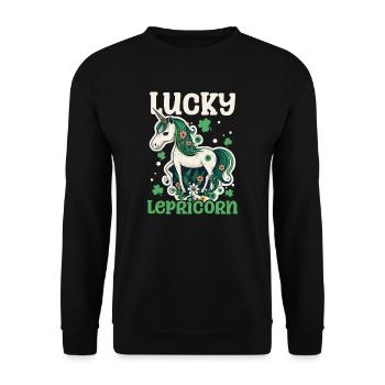 Irisches Einhorn St Patricks Lucky Lepricorn - Unisex Pullover - Schwarz - Vorne - Alina (178cm) & Michal (187cm)