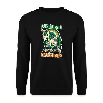 Irisches Einhorn St. Patricks Lepricorn Delicious - Unisex Pullover - Schwarz - Vorne - Alina (178cm) & Michal (187cm)