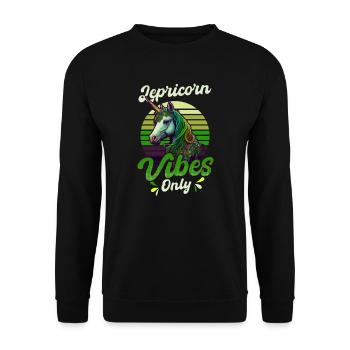 Irisches Einhorn St Patricks Lepricorn Nur Vibes - Unisex Pullover - Schwarz - Vorne - Alina (178cm) & Michal (187cm)