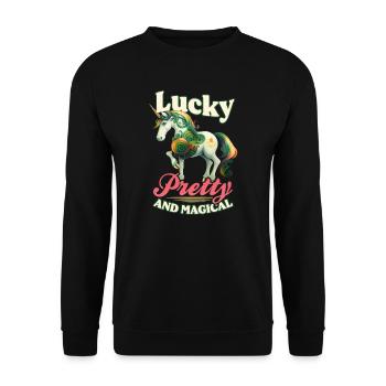 Licorne irlandaise St Patricks chanceux et magique - Sweat-shirt Unisexe - noir - Devant - Alina (178cm) & Michal (187cm)