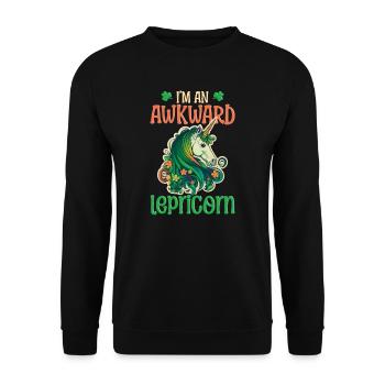 Irisches Einhorn St. Patricks Unbeholfenes Lepricorn - Unisex Pullover - Schwarz - Vorne - Alina (178cm) & Michal (187cm)