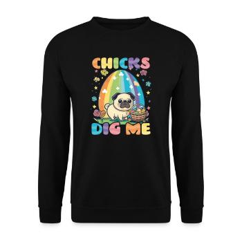 Christian Easter Chicks Dig Me Pug - Unisex Sweatshirt - black - Front - Alina (178cm) & Michal (187cm)