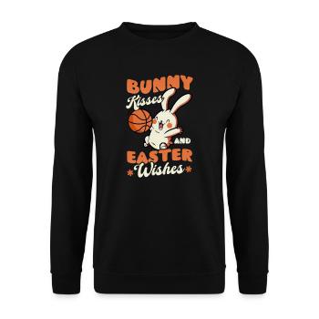 Basketball-Osterhase küsst Osterwünsche - Unisex Pullover - Schwarz - Vorne - Alina (178cm) & Michal (187cm)