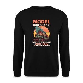 Modelleisenbahn Ich weiß, dass ich zu viel gekauft habe - Unisex Pullover - Schwarz - Vorne - Alina (178cm) & Michal (187cm)