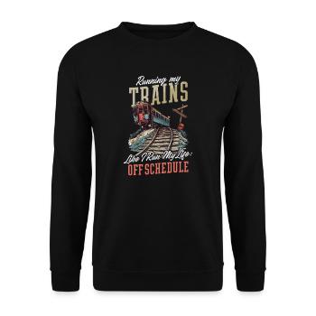 Modelleisenbahnen wie mein Leben: Abseits des Fahrplans - Unisex Pullover - Schwarz - Vorne - Alina (178cm) & Michal (187cm)