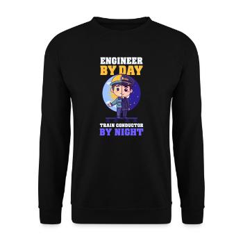 Modellbahn-Ingenieur-Tag, Zugschaffner-Nacht - Unisex Pullover - Schwarz - Vorne - Alina (178cm) & Michal (187cm)