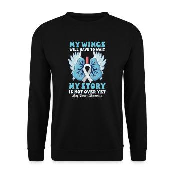 Lungenkrebs-Bewusstseins-Flügel warten auf die Geschichte noch nicht vorbei - Unisex Pullover - Schwarz - Vorne - Alina (178cm) & Michal (187cm)
