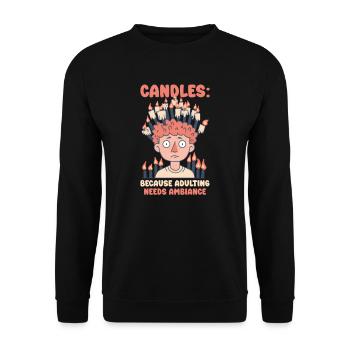 Fabrication de bougies bougies Adulting a besoin d’ambiance - Sweat-shirt Unisexe - noir - Devant - Alina (178cm) & Michal (187cm)